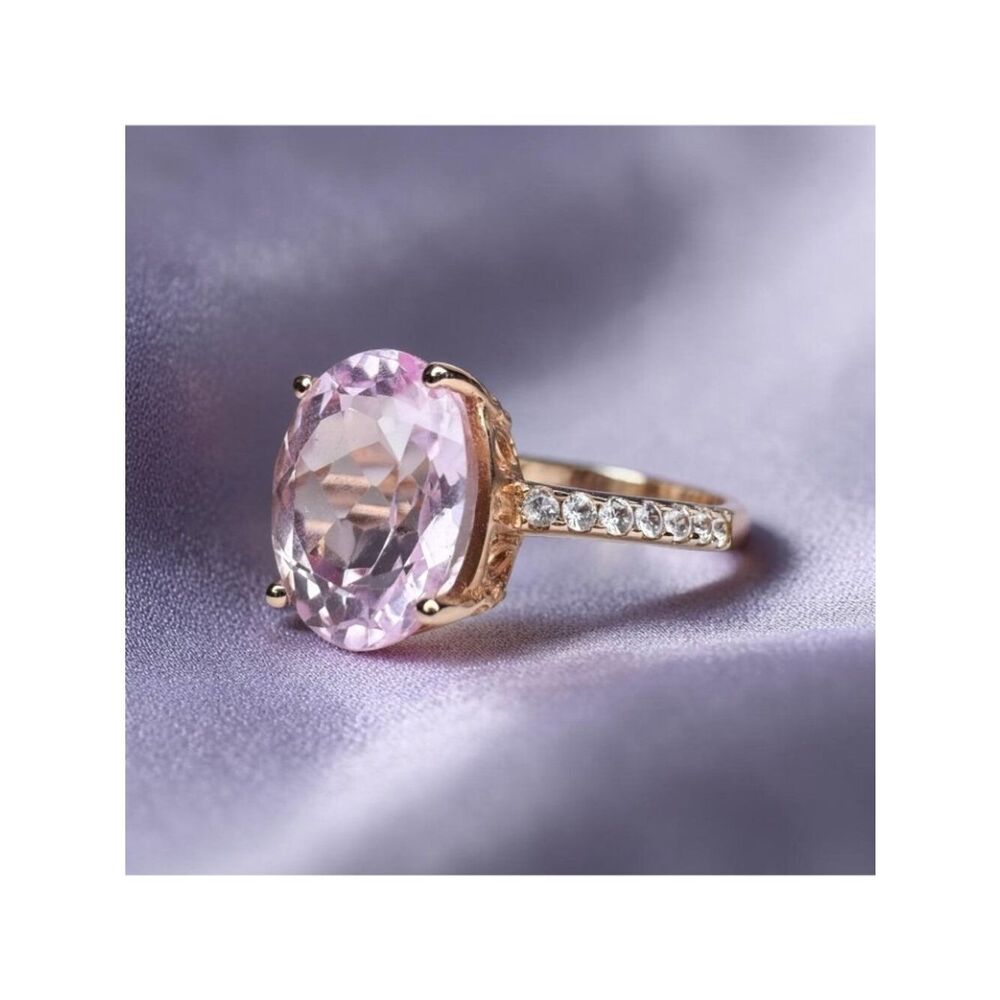 10K Rose Gold Large 5.6CT Pink Sapphire Ring - Size 6 -Pave Wedding Band -3.2g - Picture 3 of 15